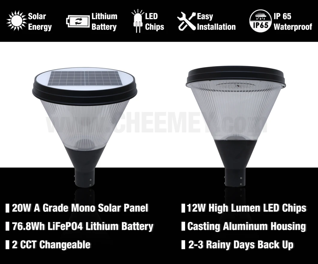 12W LED Solar Park Light for Gardens and Plaza